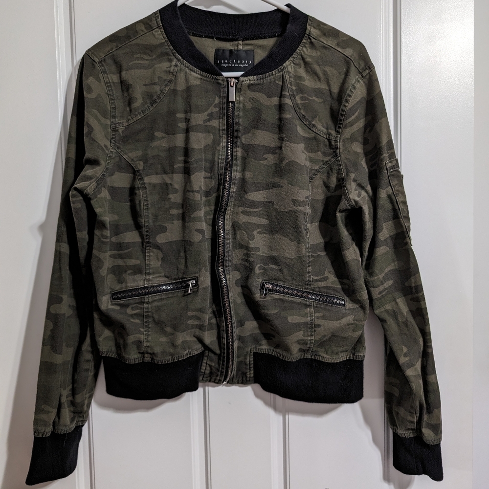 Anthropologie Sanctuary Brand Camo Bomber Jacket Size Medium Women's